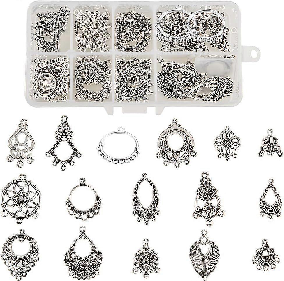 1 Box 64Pcs 16 Style Tibetan Earring Chandelier Charms Connector Linking Charm Findings Jewelry Making for Earring Drop and Charm Silver Components