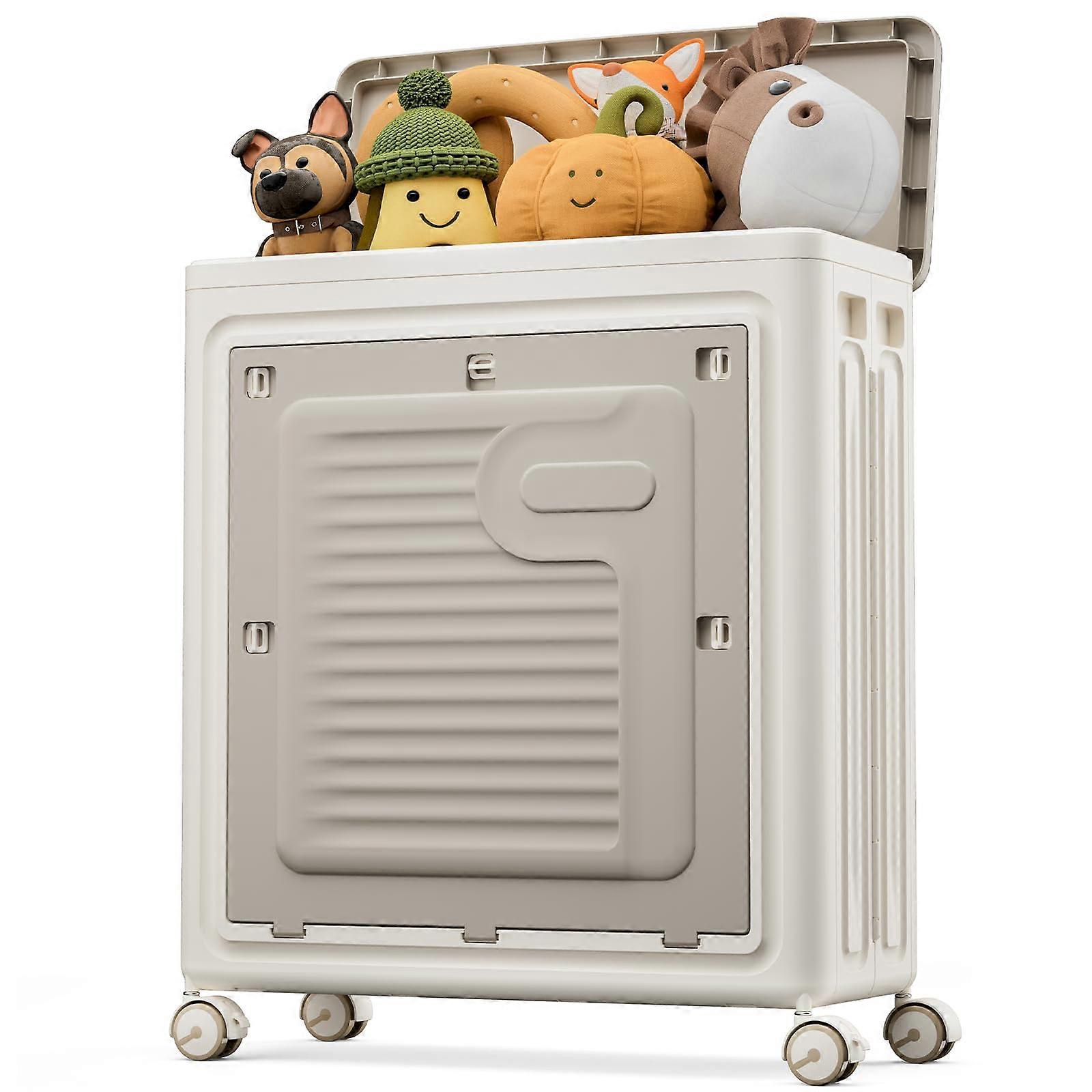 68L Plastic Storage Bin with Wheels and Lockable Lid, Large Waterproof Foldable Container for Indoor Outdoor Use (Grey)