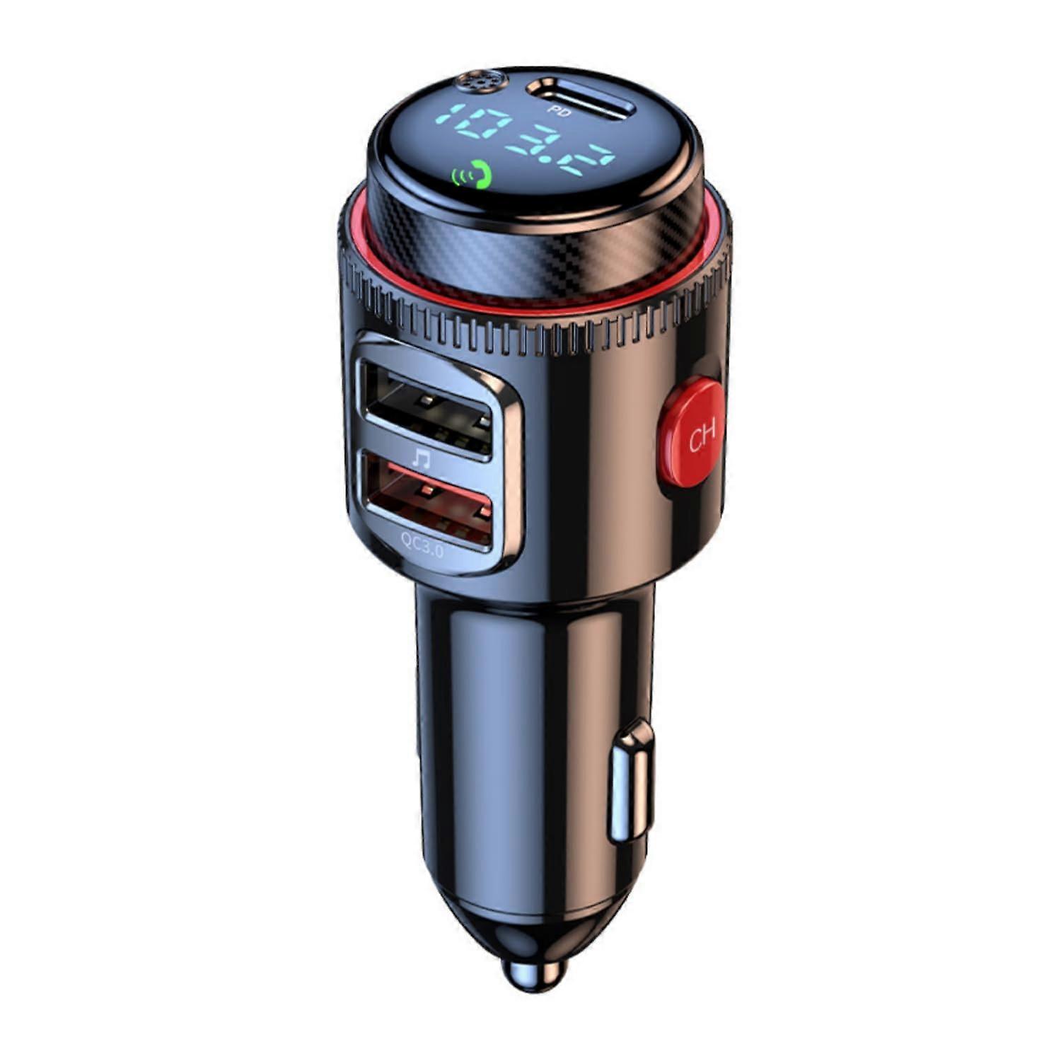 Bluetooth FM Transmitter with PD30W USB C and Dual Fast Charging, HiFi Bass, Hands Calls