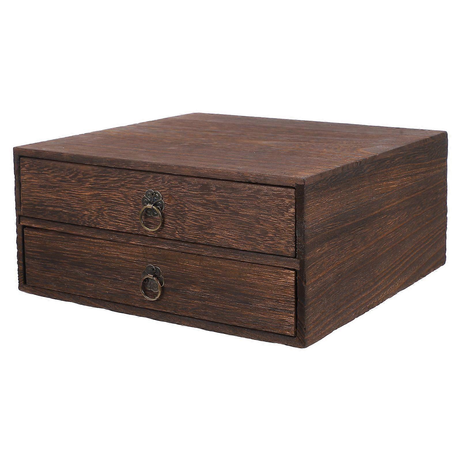 Solid Wood Storage Desk Box Retro Drawer Type Desktop Organizer Desktop Storage Drawer