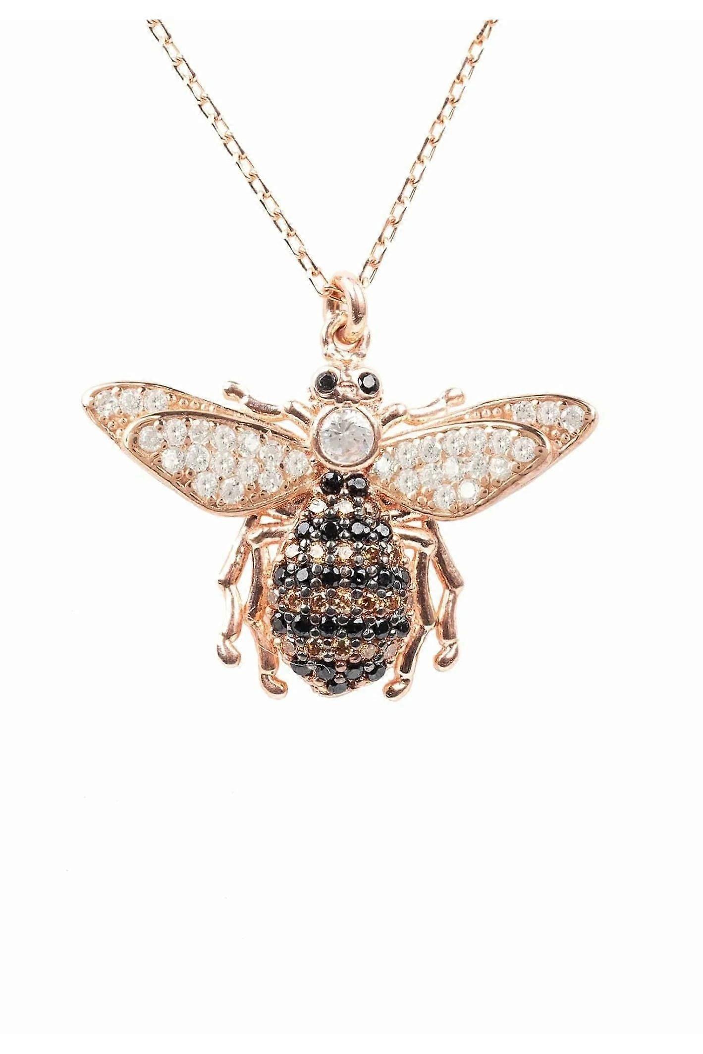 Latelita Women's Rose Gold Plated 925 Sterling Silver Honey Bee Pendant Necklace with Zircons