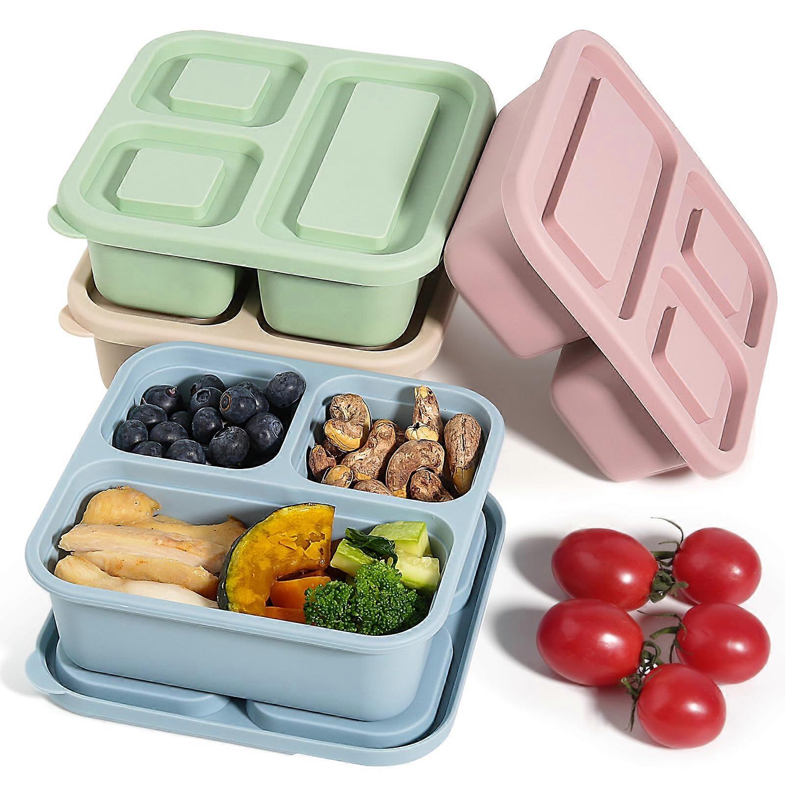 Silicone Snack Container with Lids, 3 Compartment Bento Lunch Box, Leakproof and Reusable for Travel