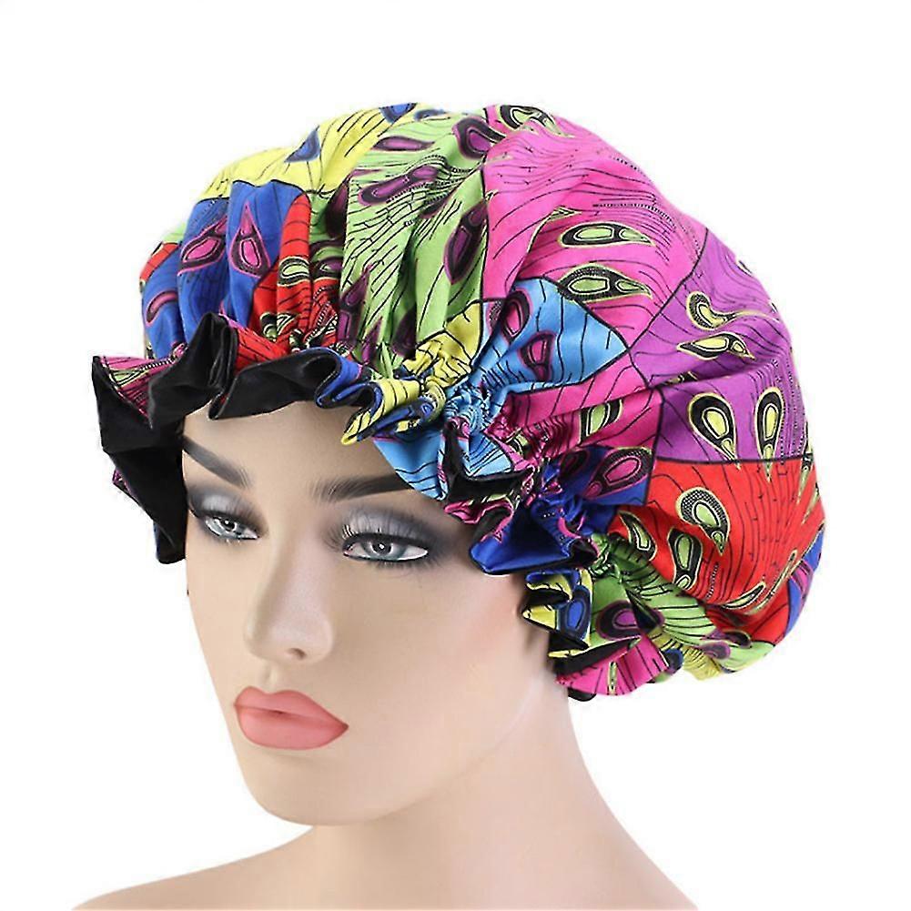 Satin Bonnet Double Layer Printed Pattern Reversible Night Sleeping Bonnet Cap For Home Use