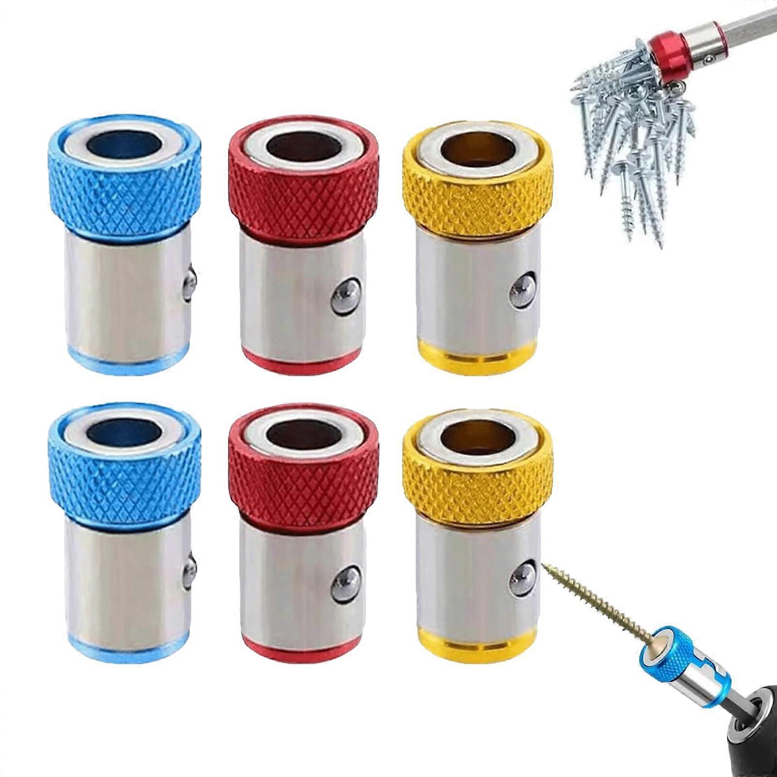 Magnetic Screwdriver Bit Holder and Magnetizer Ring Set for 6.35mm Drill, Secure Grip, 6PCS