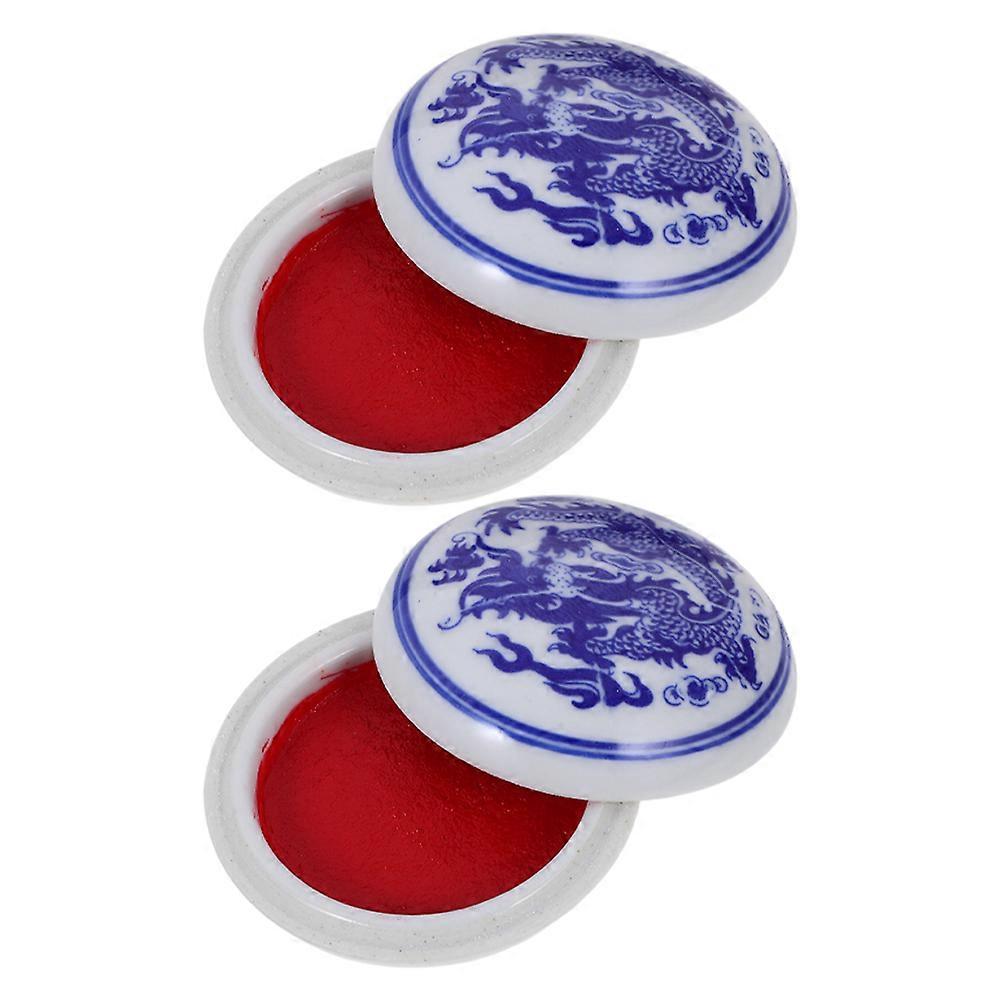 Chinese Calligraphy Ink Pads Ceramic Box for Calligraphy Use 2Pcs Multi