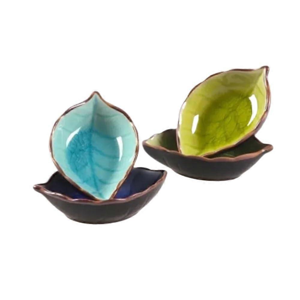 Ceramic Fruit Plate with Elegant Leaf Design, Ice Crack Glazed Decorative Serving Plate Set