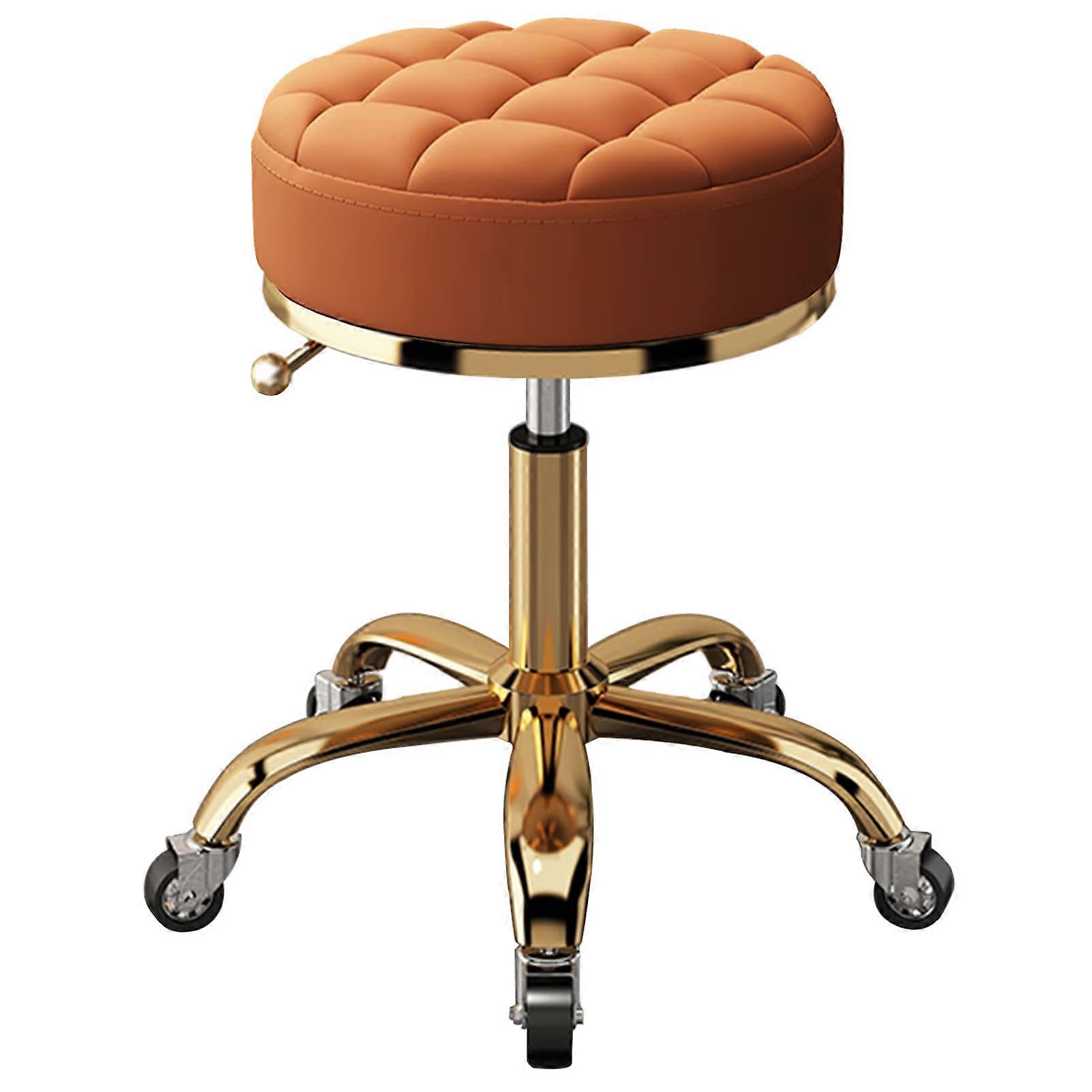 Rolling Swivel Stool with Adjustable Height, Hydraulic Wheels, Waterproof PU Cushion, Orange