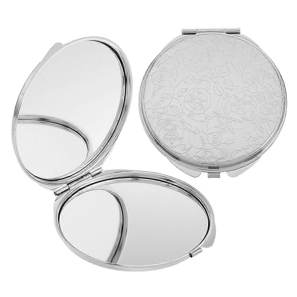 Retro Handheld Compact Travel Mirror for Makeup 2Pcs Silver
