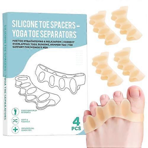 4 Pcs Silicone Toe Separators for Bunion Relief and Alignment, Correct Overlapping Toes, Tan 6.5