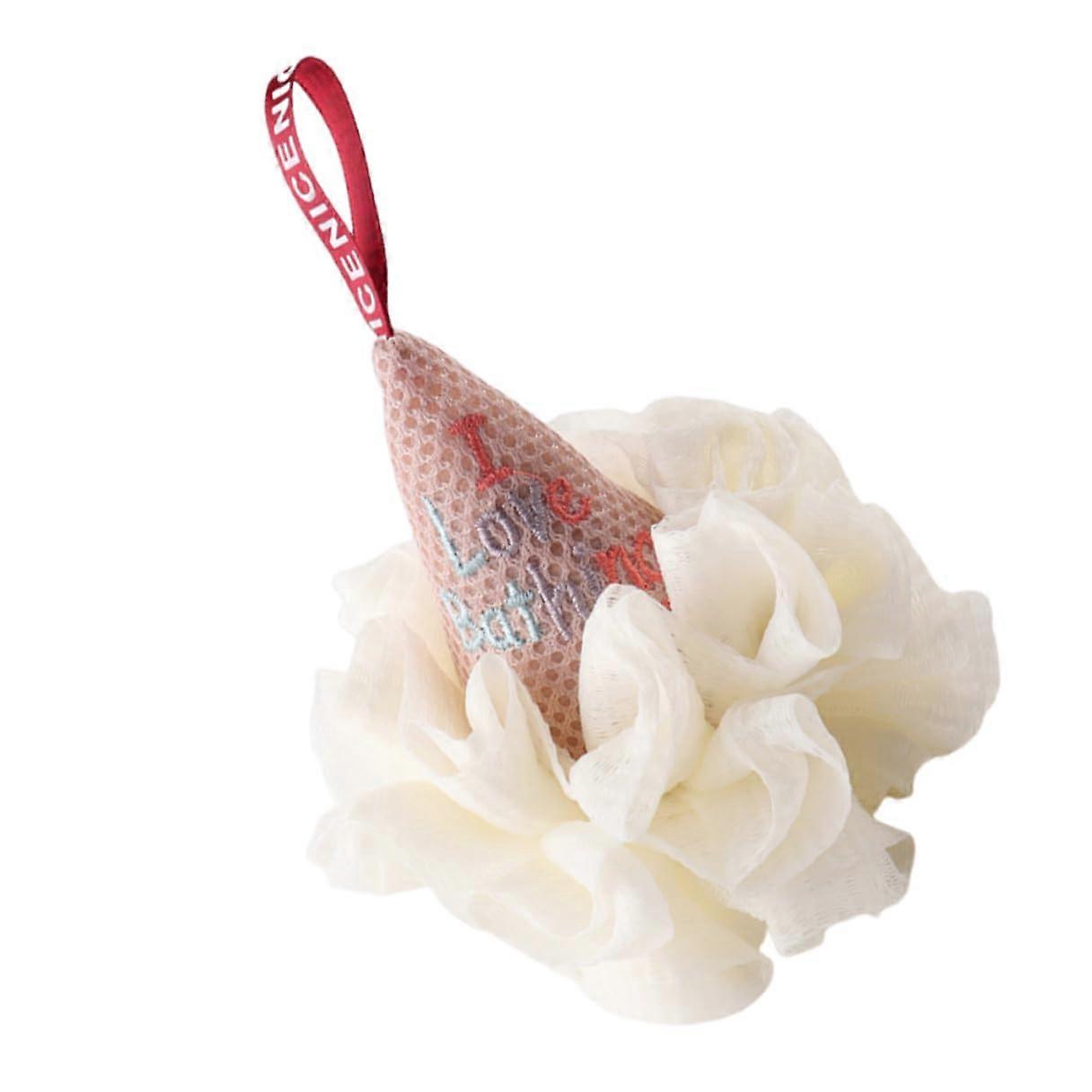 Shower Loofah Ice Cream Shape Mesh Bath Pouf with Hanging Loop Soft Exfoliating Quick Dry