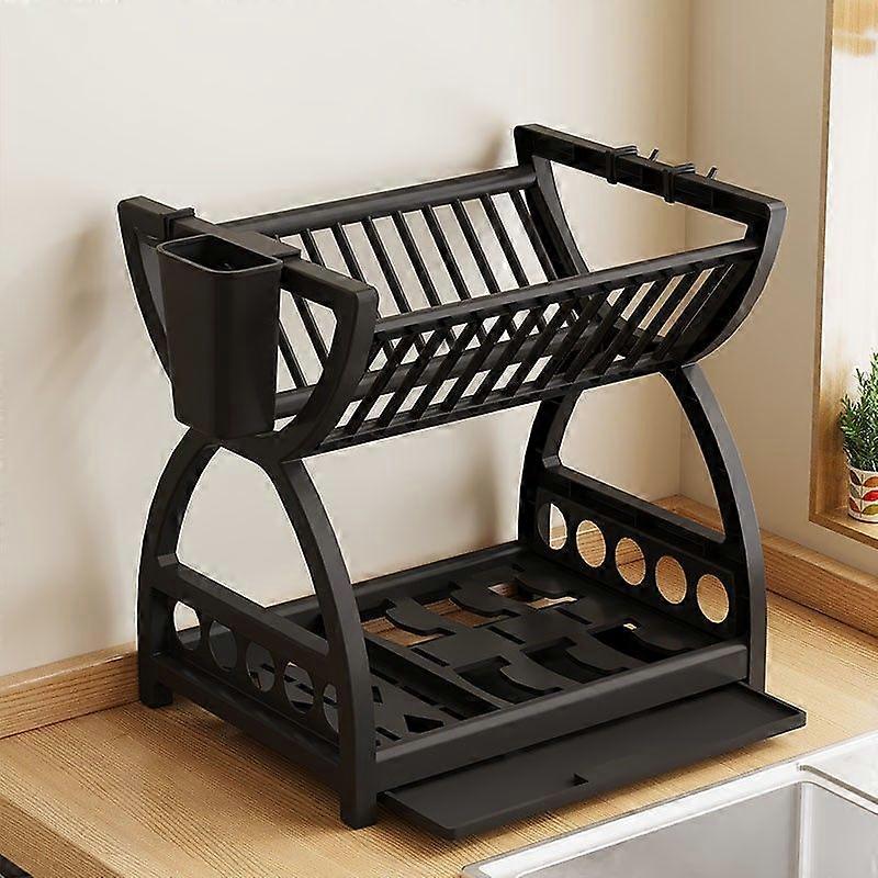 Plastic Kitchen Dish Rack - Multi-Functional Double Layer Utensil Organizer