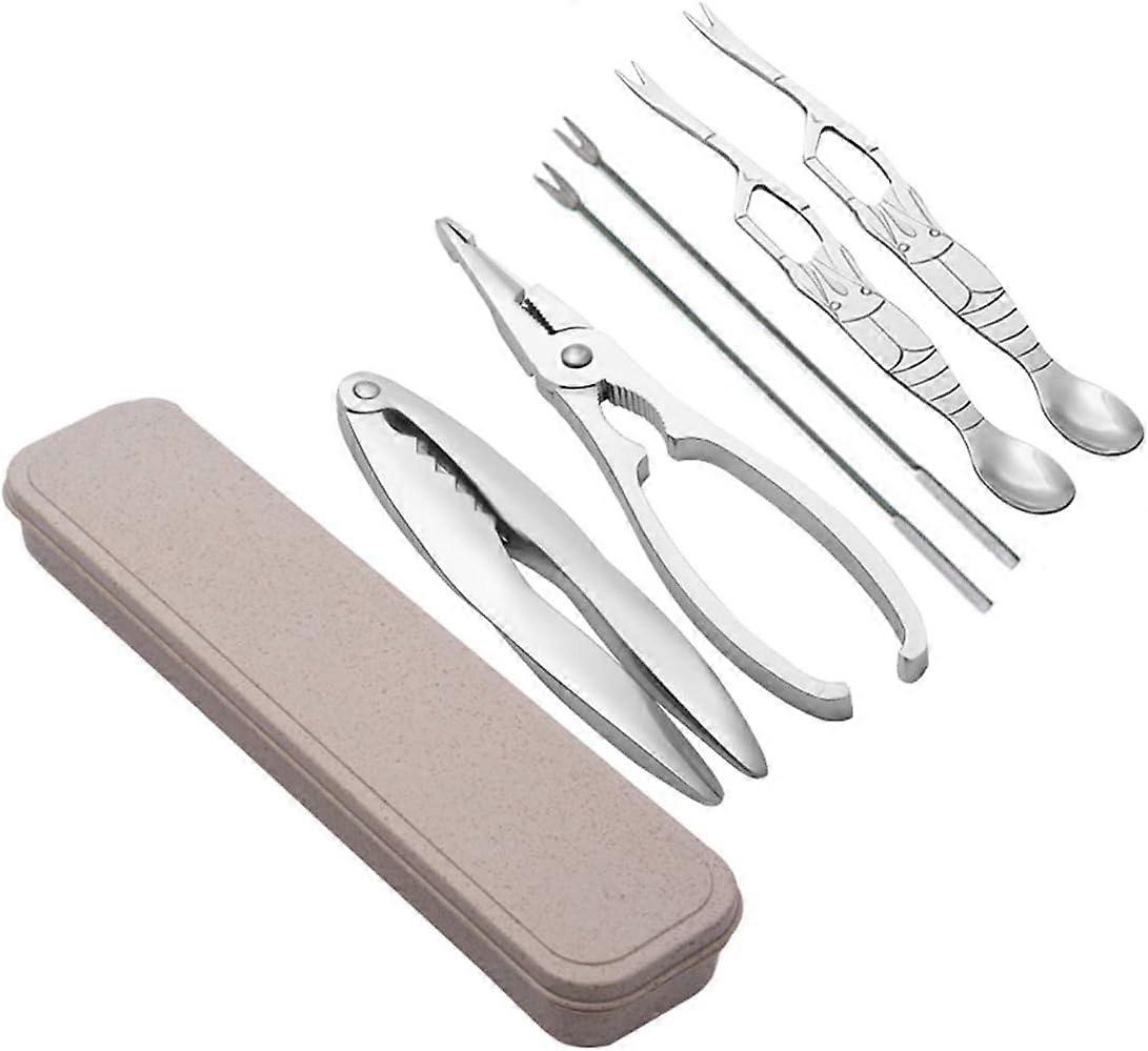 Seafood Tools Set with 2 Lobster Crackers and 4 Forks for Easy Shellfish Meat Access