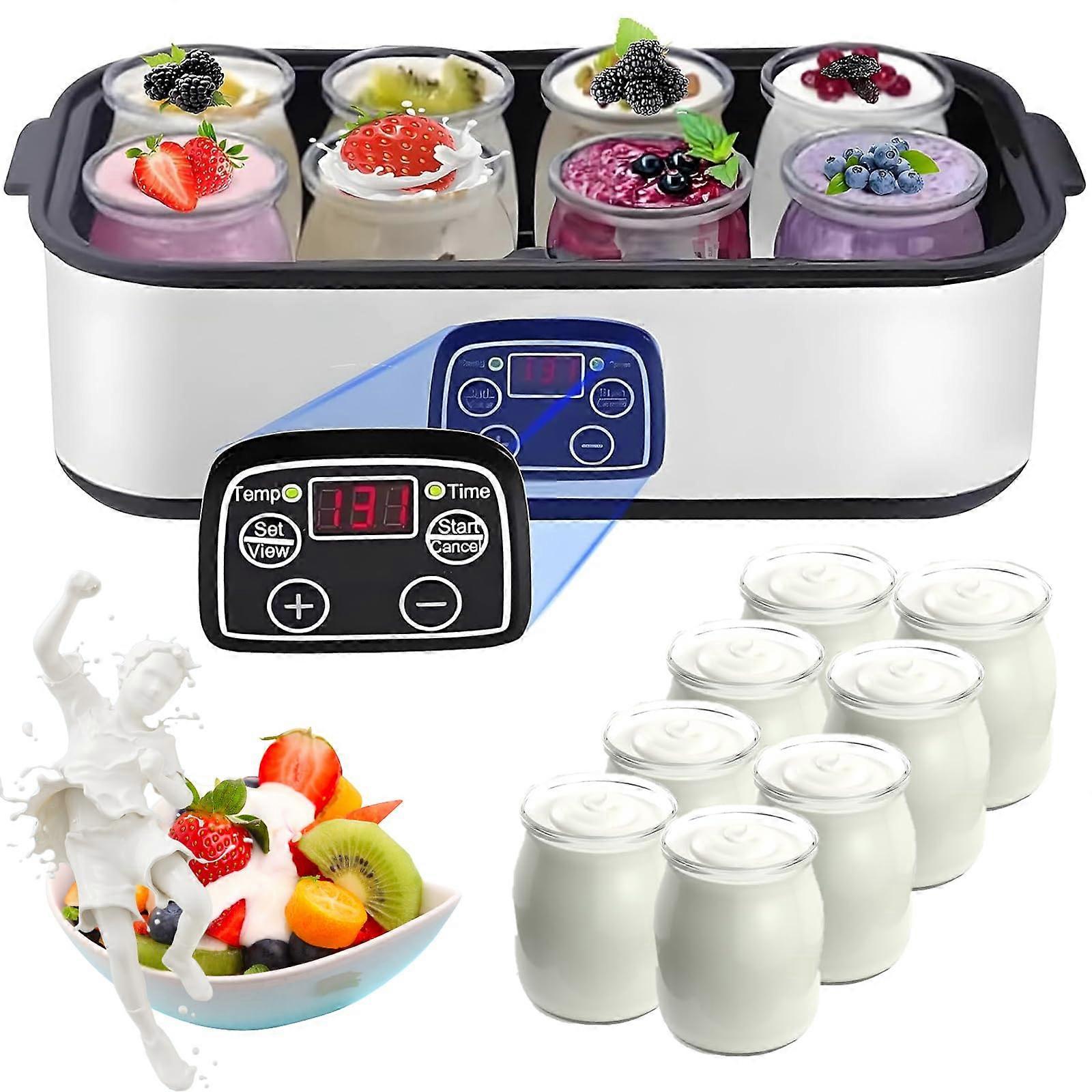 Electric Yogurt Maker with 8 Glass Jars, Adjustable Temperature Control, Probiotic for Home Kitchen