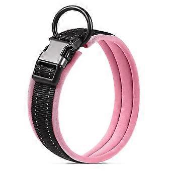 Pink Reflective Adjustable Anti Lost Safety Buckle Dog Collar Puppy Collar Pet Accessory Size L