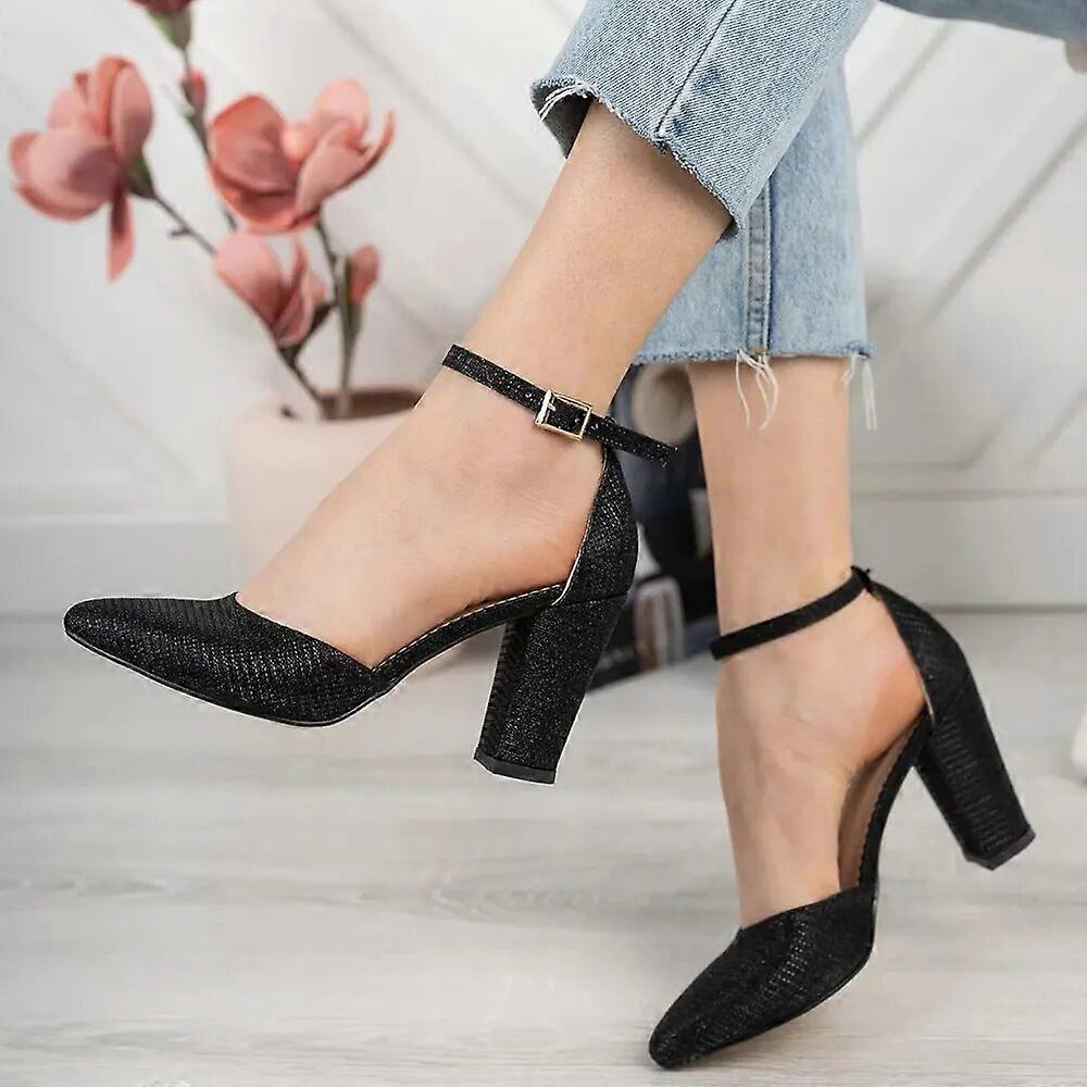 Sorte Glitter Ankelrem Festpumps Dame RA-062