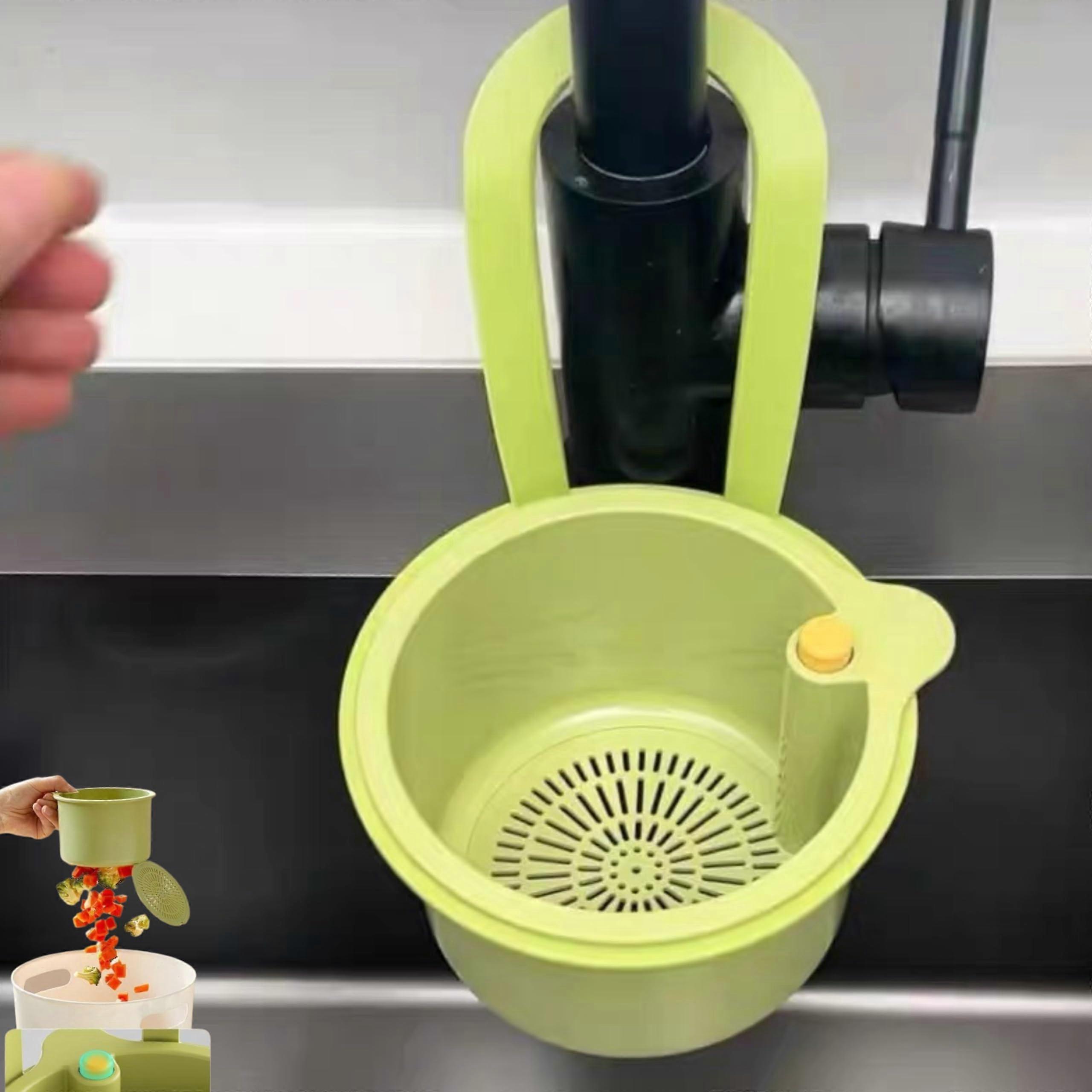 Sink Strainer Basket with Hands Bottom Release, Fast Draining Hanging Colander for Kitchen (Green)