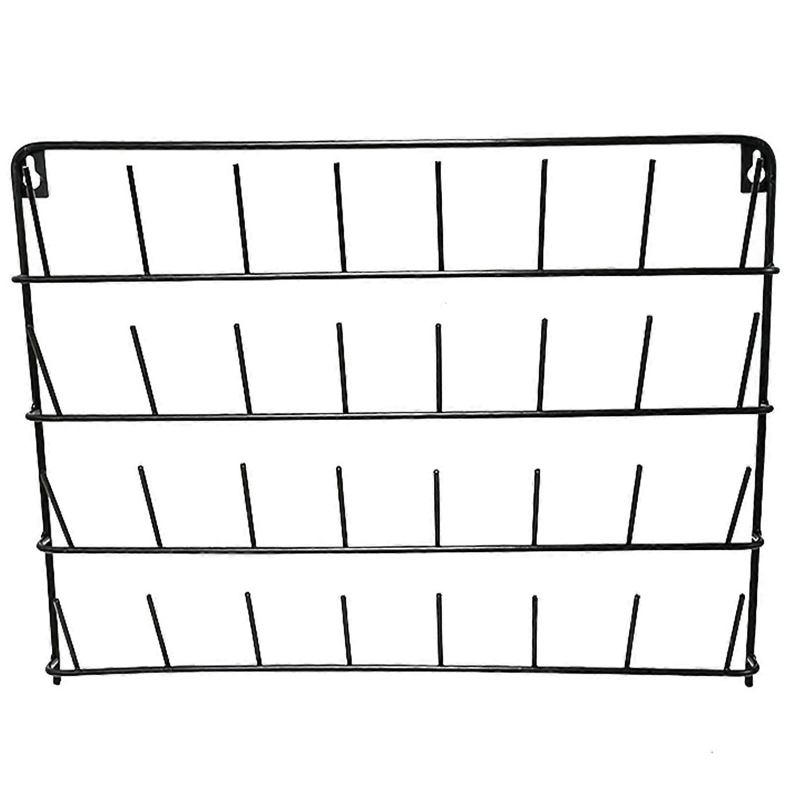 Wall Mounted Thread Rack 32 Spool Sewing Organizer with Bobbin Storage and Dual Hook Design