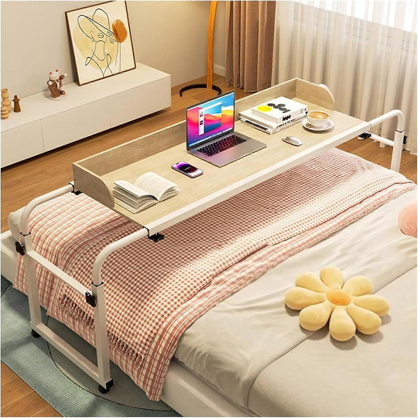 Overbed Table Adjustable Height 6595cm Rolling Laptop Desk with Lockable Wheels for Bed and Wheelchair