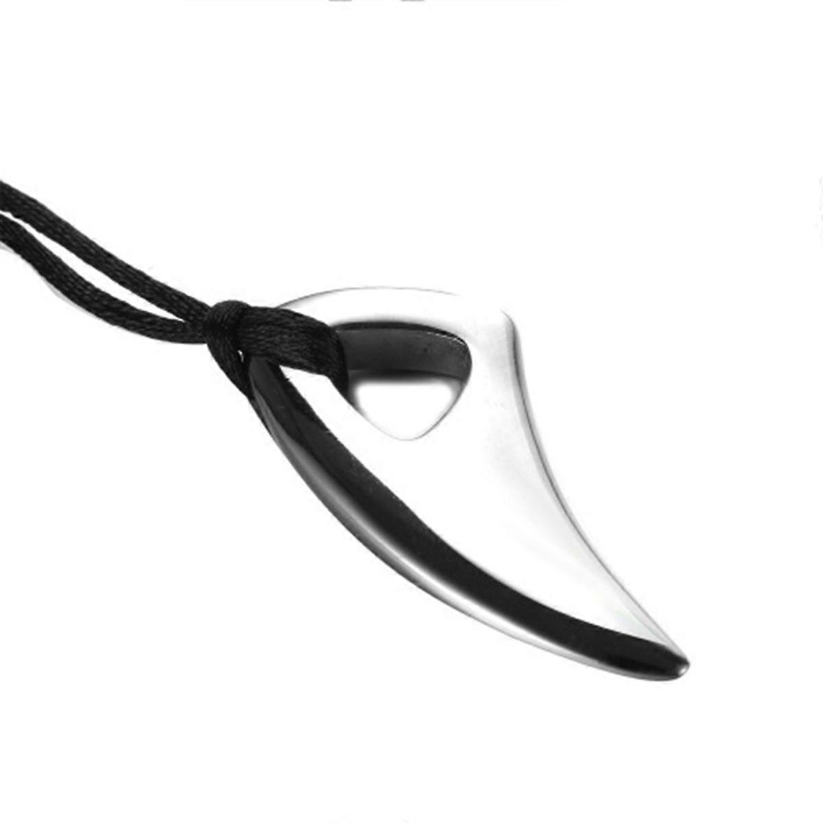 Wolf Teeth Pendant Necklace Adjustable Chain for Men with Cord Silver