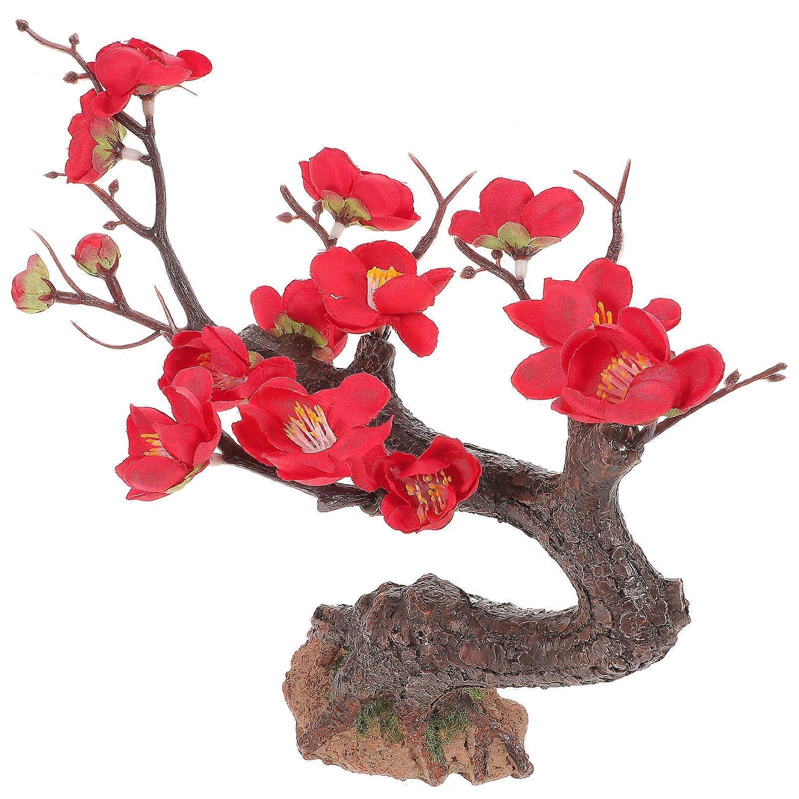 Simulated Tree Decorations Artificial Small Tree Garden Sandbox Ornament Red Resin 1Set