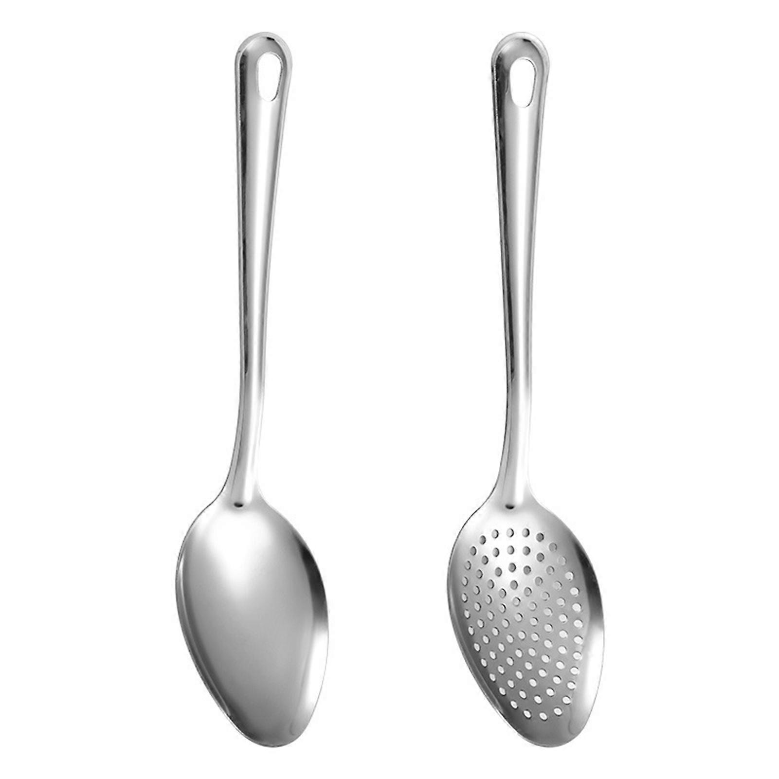 Slotted and Solid Serving Spoon Set with Long Handle for Buffet