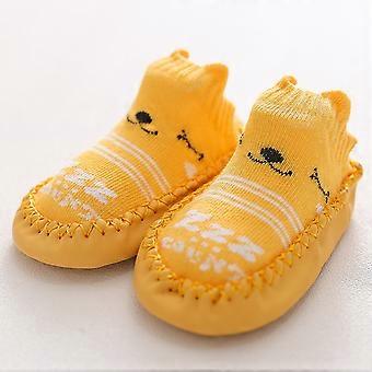 Miękkie, kreskówkowe buty podłogowe, dzianinowe buty skarpetkowe na pierwsze buty do chodzenia w domu, niezbędny element garderoby dziecka na zimę i wiosnę (żółty, 11)