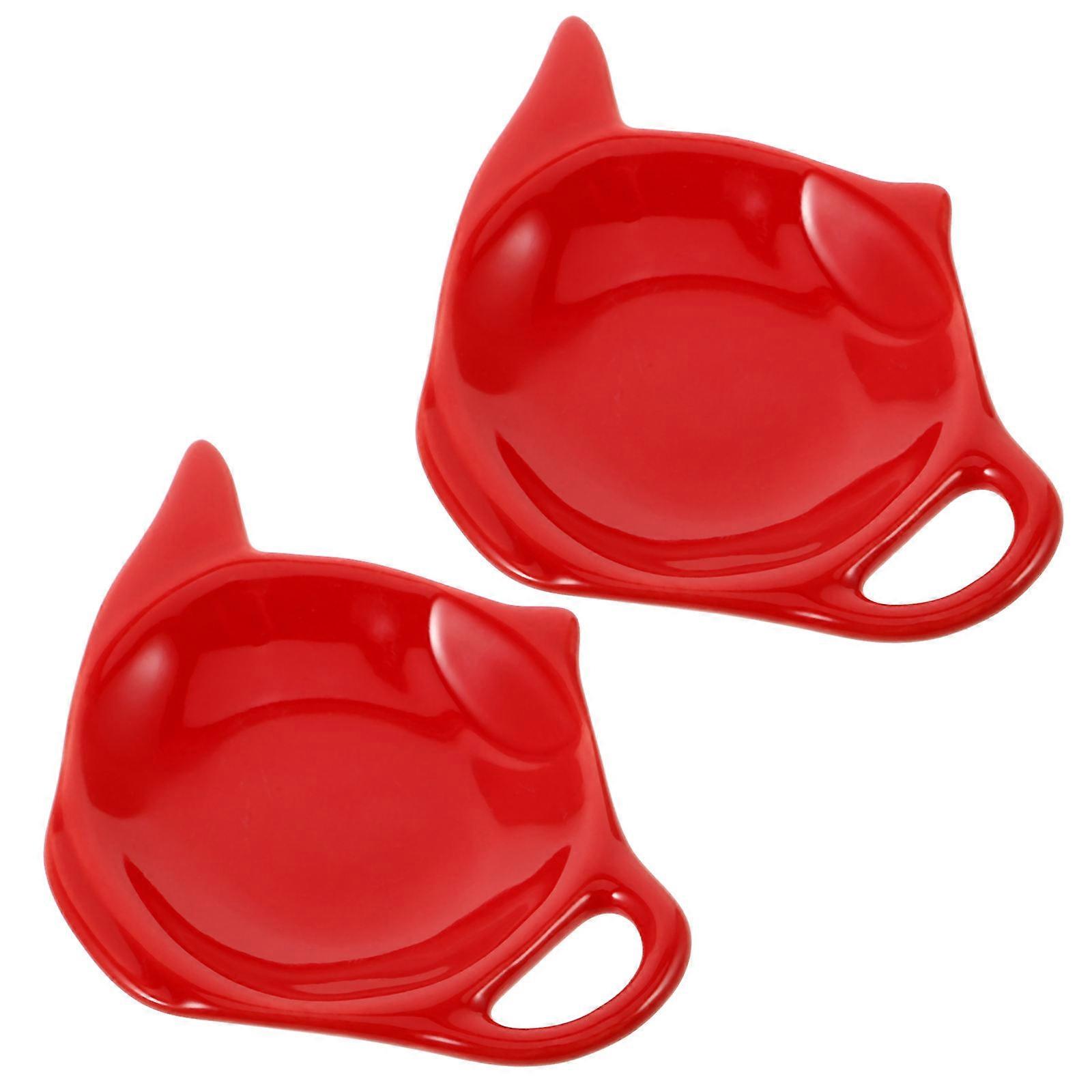 Tea Bag Holder Ceramic Reusable for Storage 2Pcs Red Teapot Shape