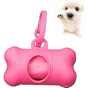 Dispenser til affaldsposer til kæledyr, afføringspose til hunde, Dispenser, med 1 rulle hundepose, til hunde og katte, benformet, 8 x 5 cm, lyserød
