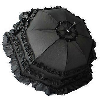 Cute Princess Lace Umbrella with Long Handle Semi-Automatic Sunny Rain Wedding Umbrella