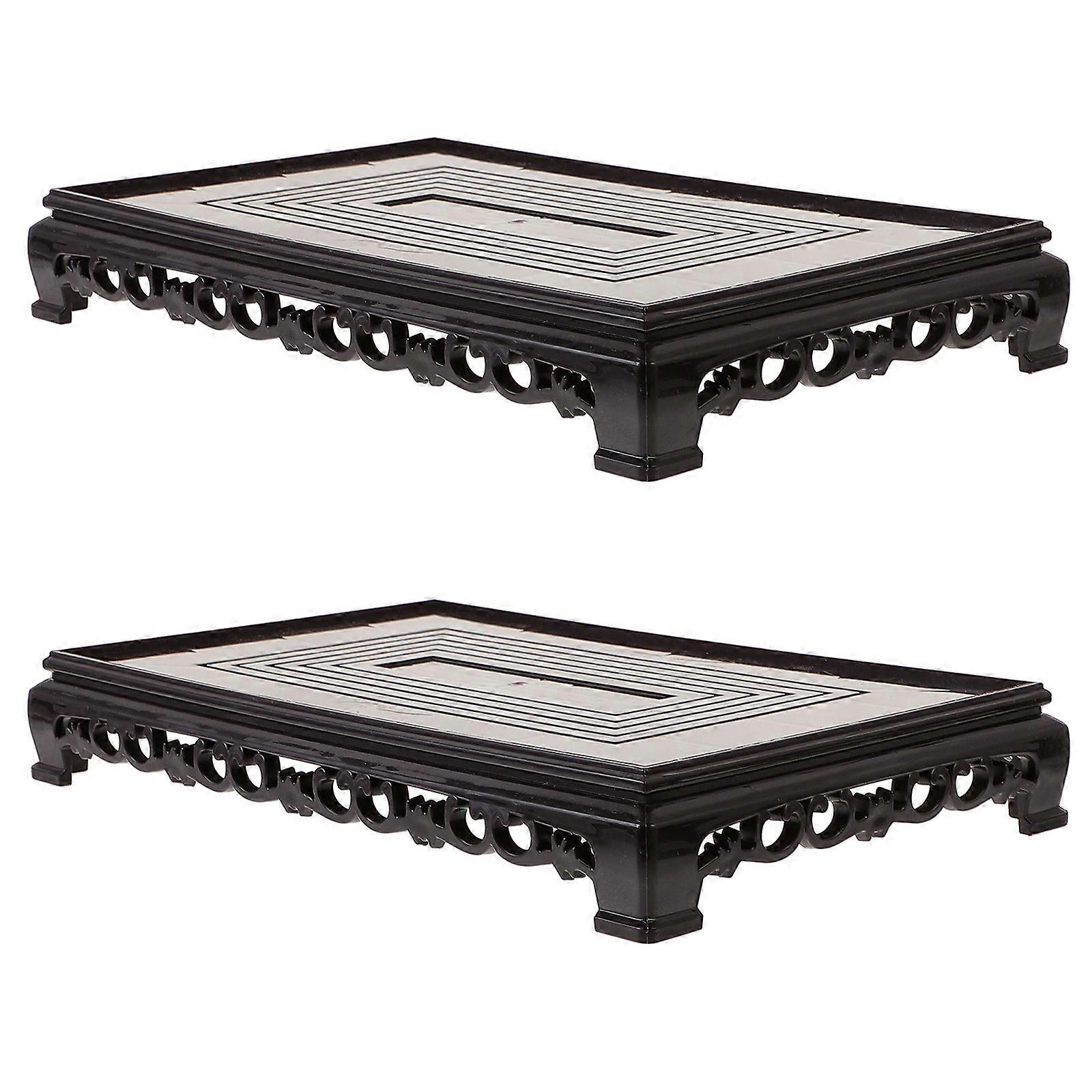 Brown Plastic Plant Stand for Storage Use 2Pcs Rectangular Plant Riser