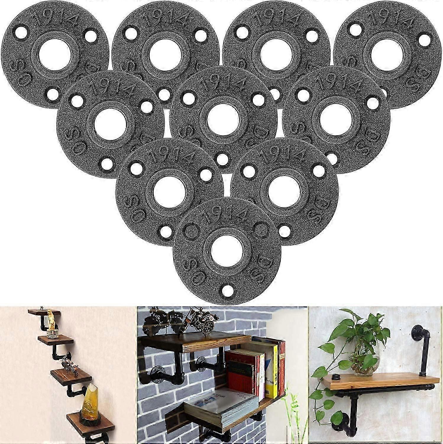 10Pcs 1/2" Floor Flange,3 Hole Threaded Fitting Flange Pipe,Black-BSP
