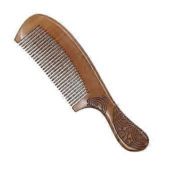 Pente de madeira de pêssego com cabo de dupla face esculpido em mogno, compatível com mulheres.