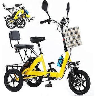 14-Zoll-Falt-Elektrodreirad für Erwachsene, 150 kg Tragkraft, großer Korb, Gelb