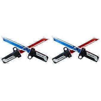 2X Red and Blue Luminous Double Sword Toy, 2-in-1 Stretchable Light Up Sabers for Kids, Role Play Cosplay Battle Toy