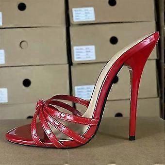 Sandalias SDTRFT Slides Plus 45-48 para mujer, sandalias de fiesta de verano, tacón alto fino de 13 cm, color rojo, con puntera abierta.