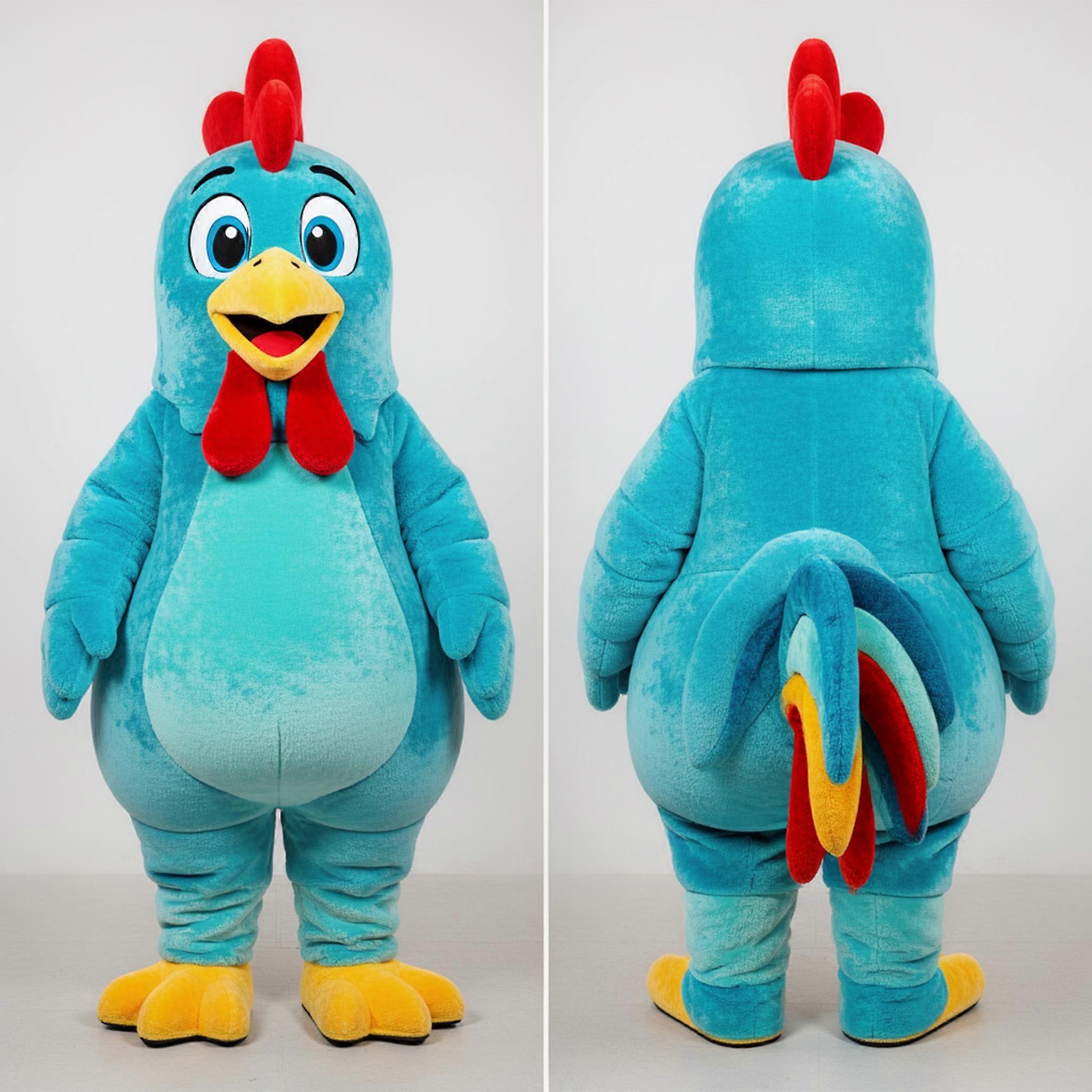 MASTICOT Cyan Rounded Feathered Rooster Mascot