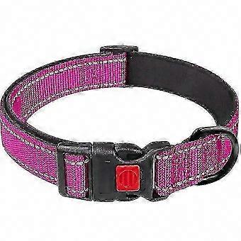 Reflective Adjustable Dog Collar with Buckle, Safety Nylon Collar for Small, Medium & Large Dogs, Pink M (2025)