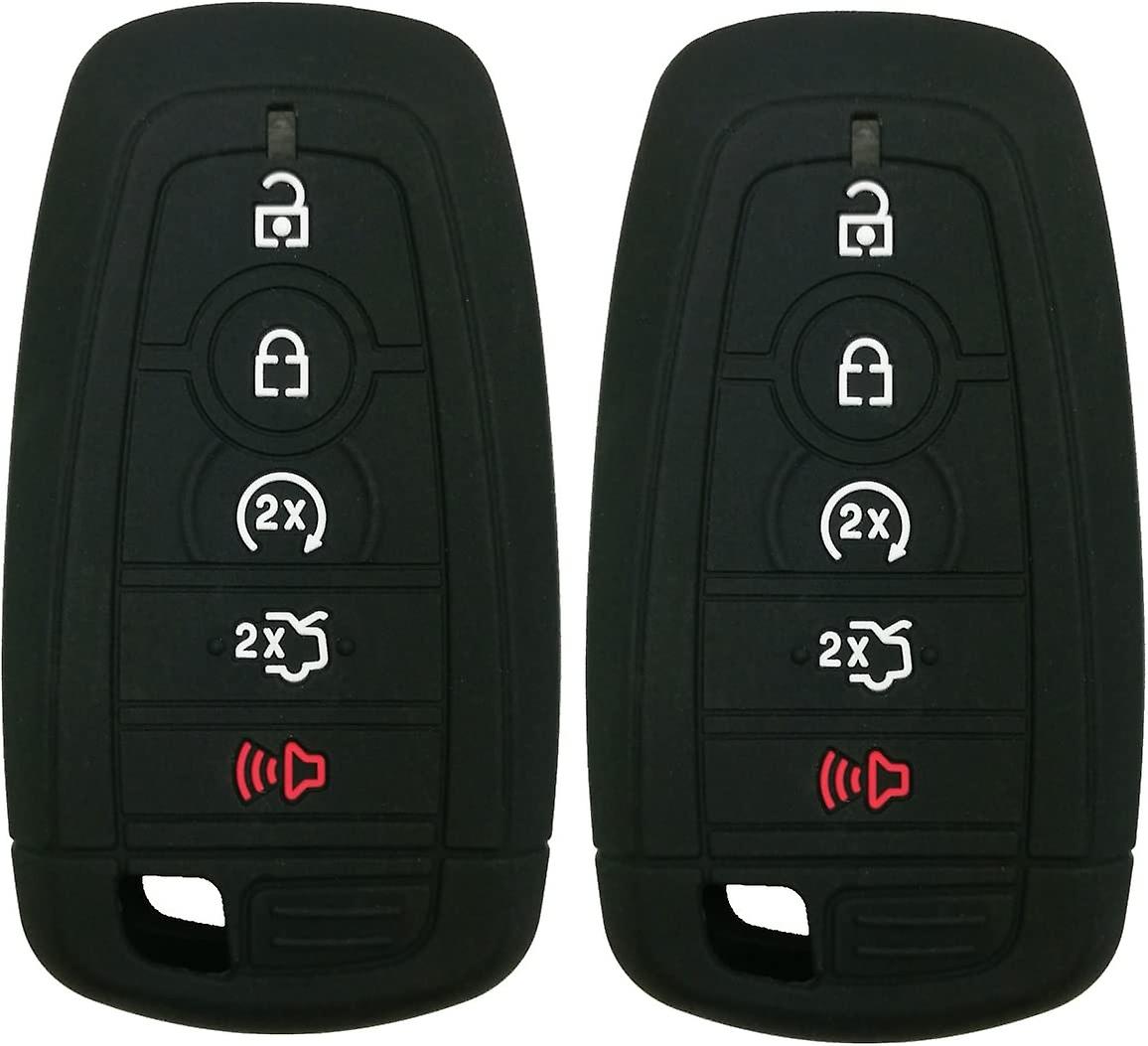 2Pcs Rubber 5buttons Smart Key Fob Full Protector Remote Skin Cover Case Keyless Jacket for 2019 2018 2017 Ford Fusion F250 F350 F450 F550 Edge Explor