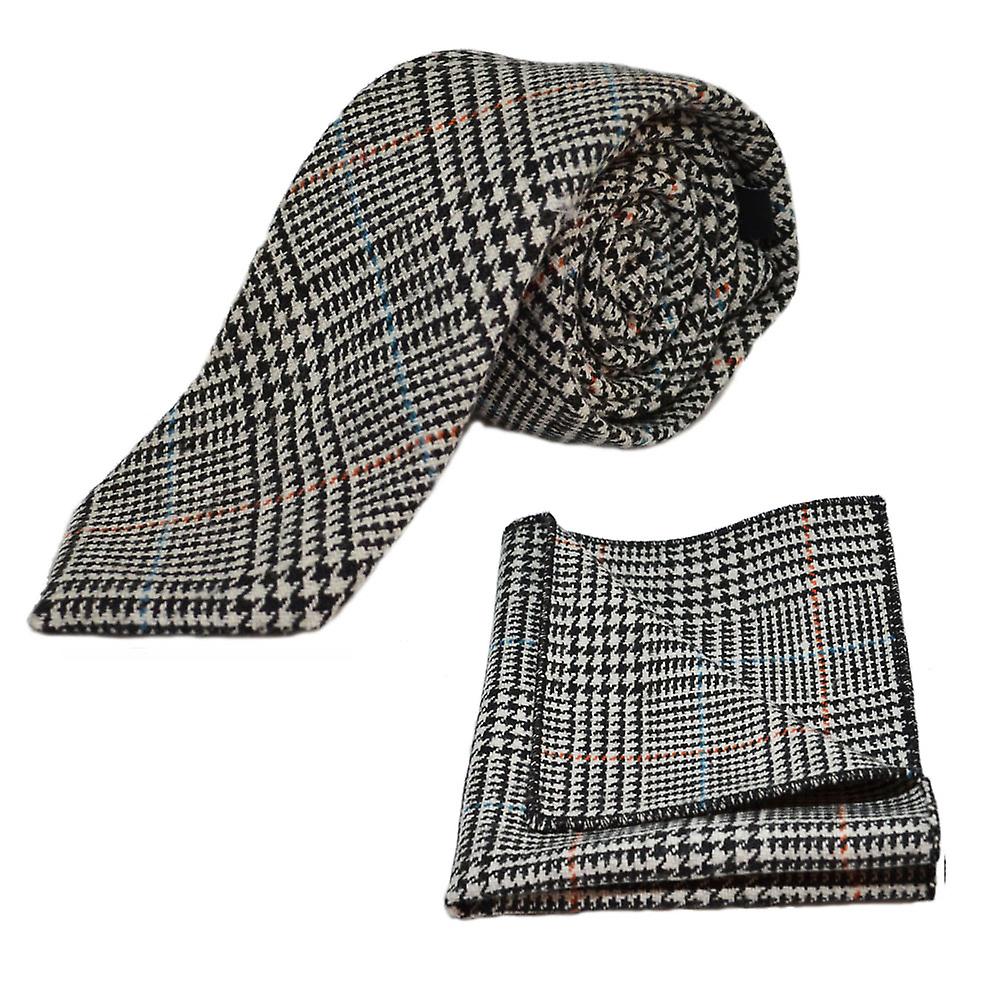 Black &amp; White Dogtooth Tie &amp; Pocket Square Set