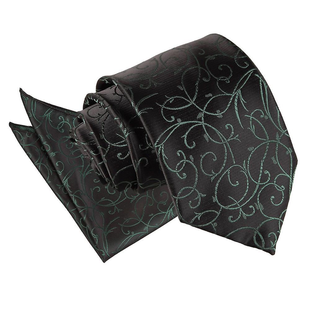 Black and Green Swirl Tie and Pocket Square Set