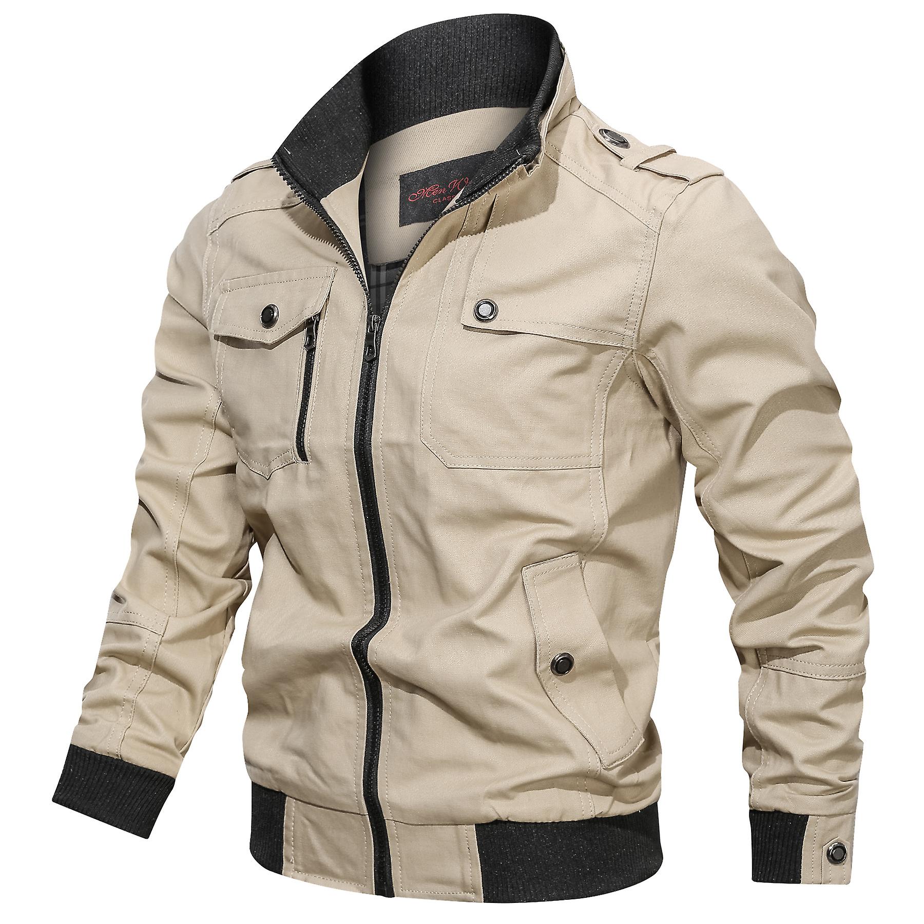 Men's Tooling Jacket Solid Color Jacket Zipper Pocket Stand Collar Lar