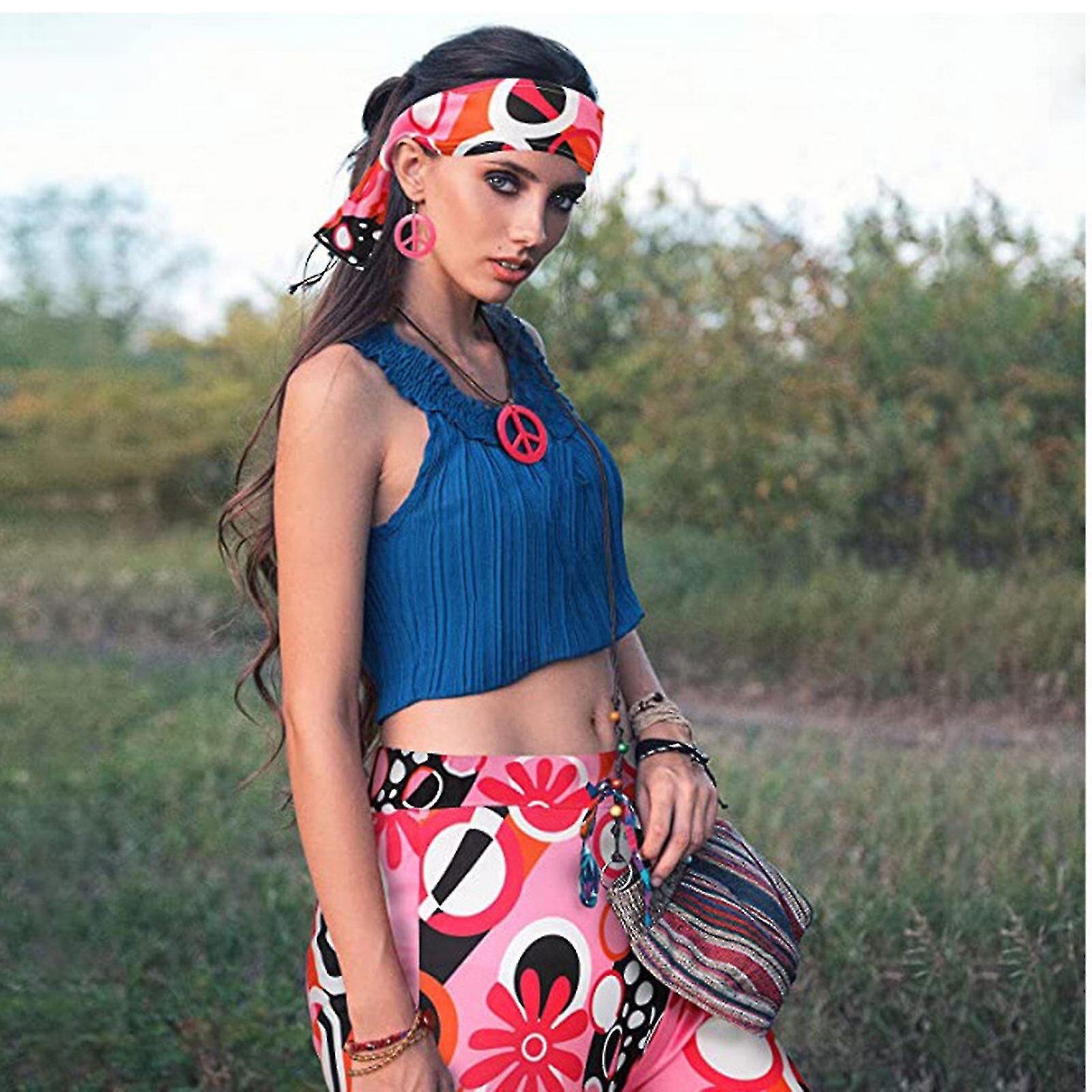 Hippie-Kostüm-Set – Friedenszeichen-Kette, Blumen-Stirnband, Sonnenbrille & Mehr Für 60er/70er Party