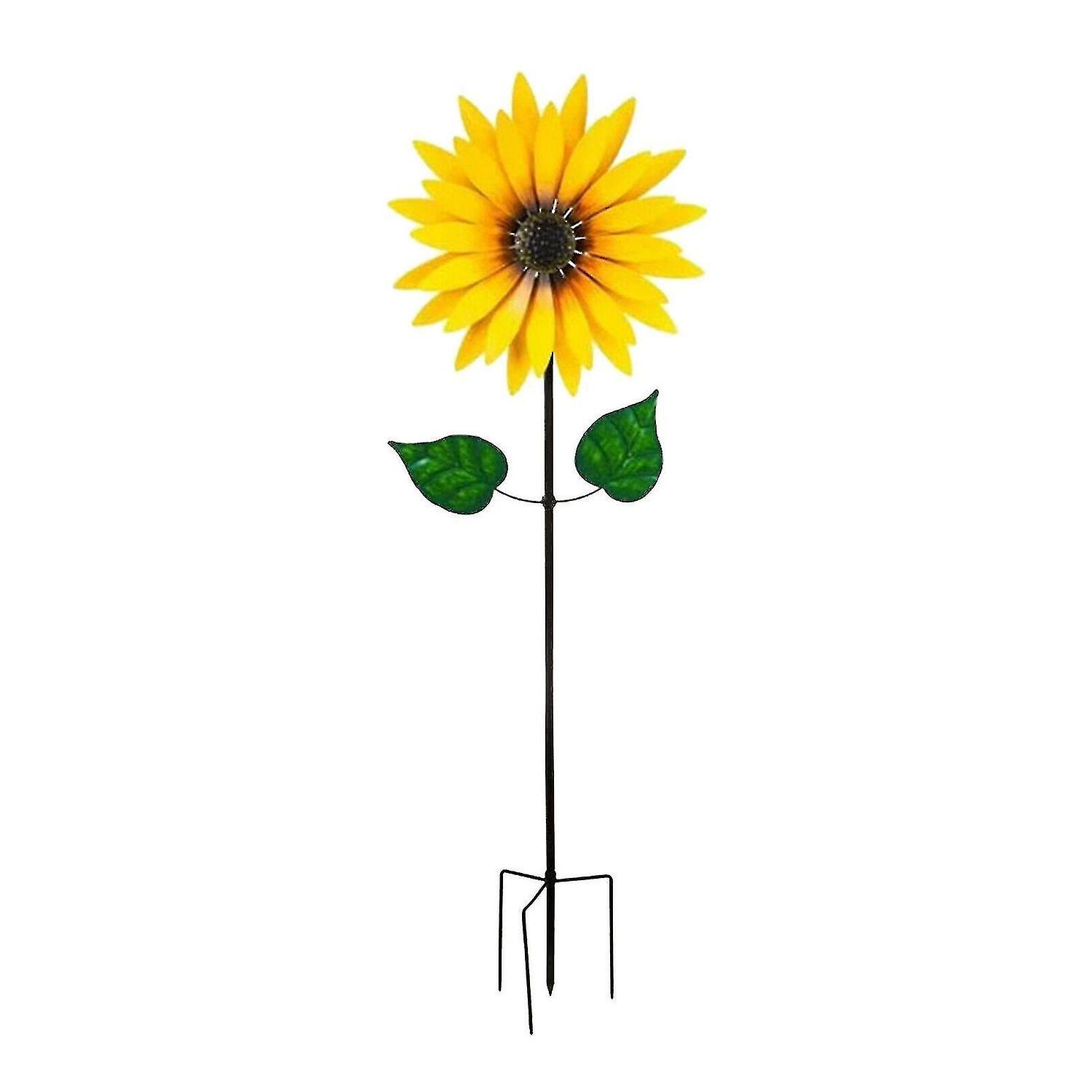 Metal Iron Sunflower Wind Spinner With Ground Stake Yard Garden