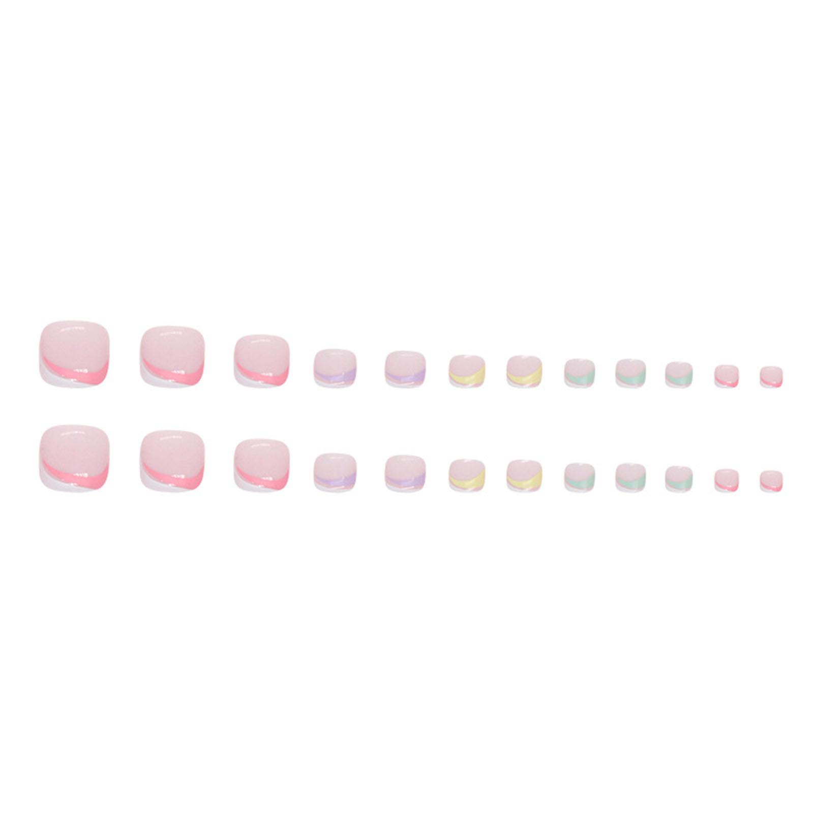 Light Pink Rainbow False Toe Nail Long Lasting Eco-friendly False Nail With Glue