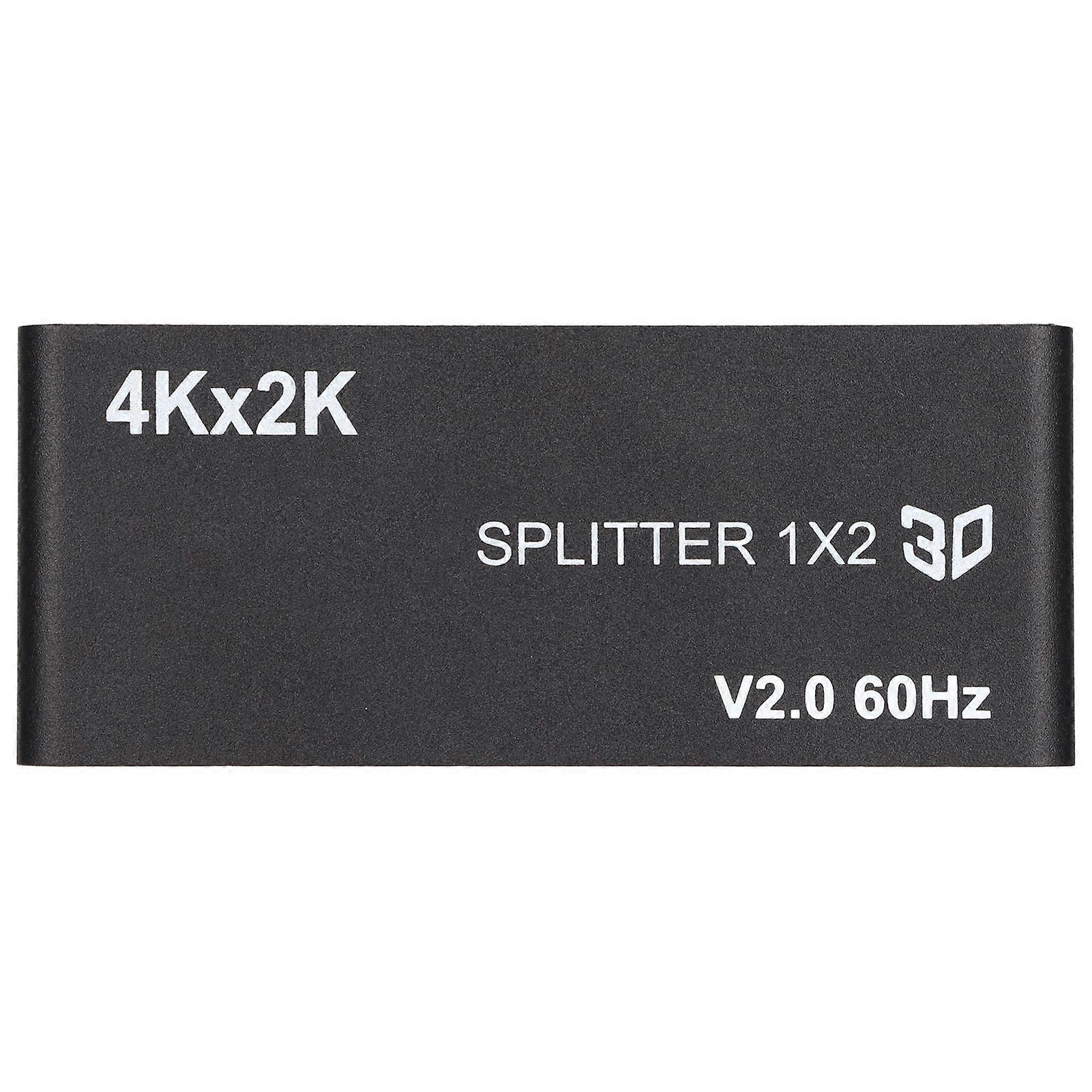 1x2 HD Multimedia Interface Splitter 4K/2K 60Hz 60fps 6Gbps Bandwidth Video Adapter with Power Adapter 100‑240VUK Plug 