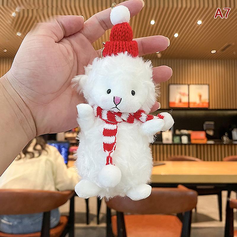 1 Pcs Cute Christmas Plush Bear Keychain Fuzzy Knitted Hat Long Scarf Holiday-Themed Keychain Backpack Decoration Keychain