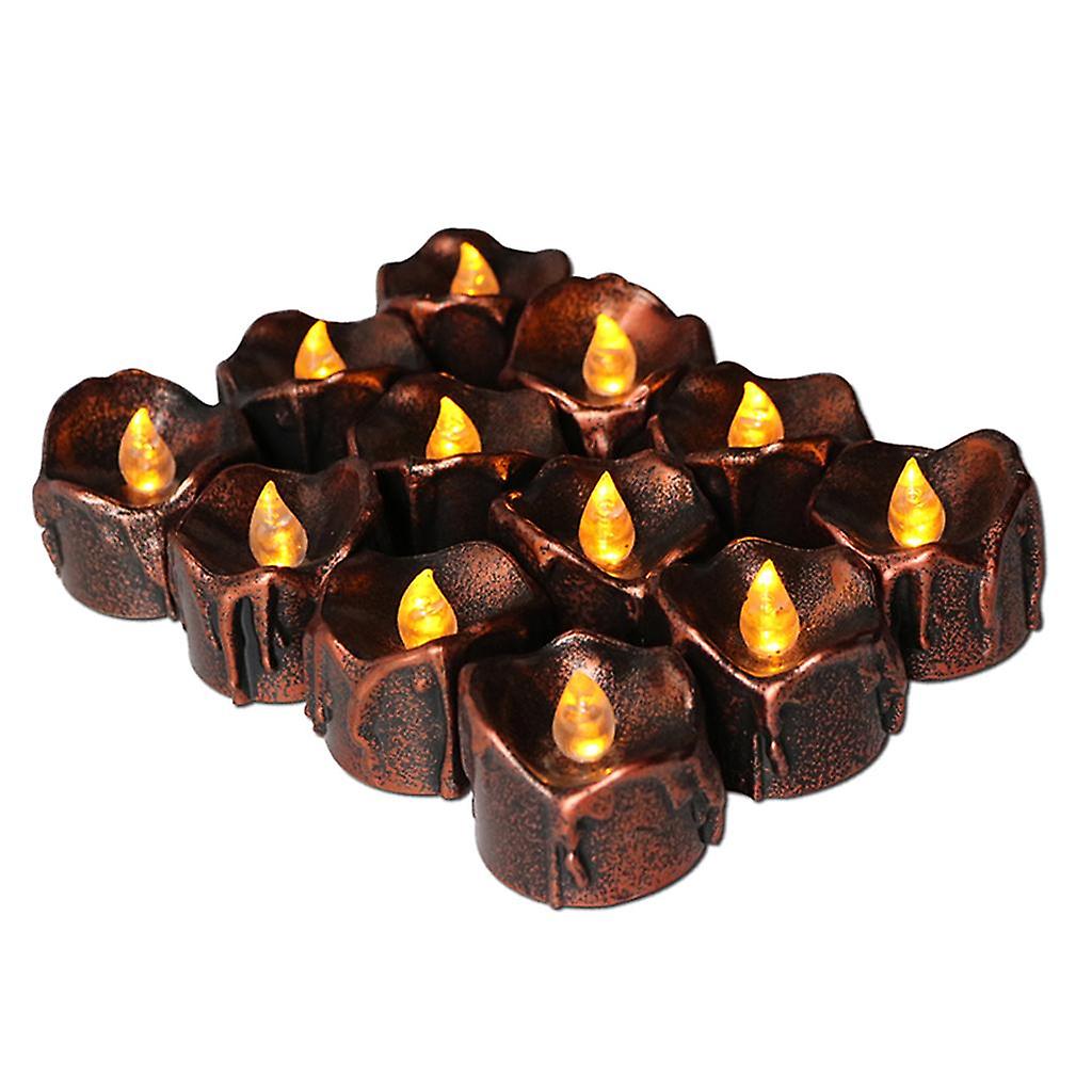 12-set Flameless Flickering LED Pillars Candle Tea Light Battery Powered