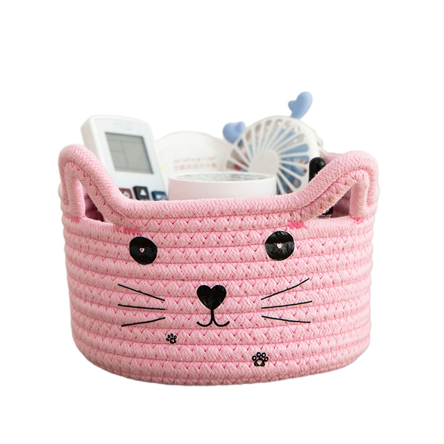 Storage Basket Hand Woven Comfortable Handle Decorative Cotton Rope Cat Ears Desktop Key Sundries Or