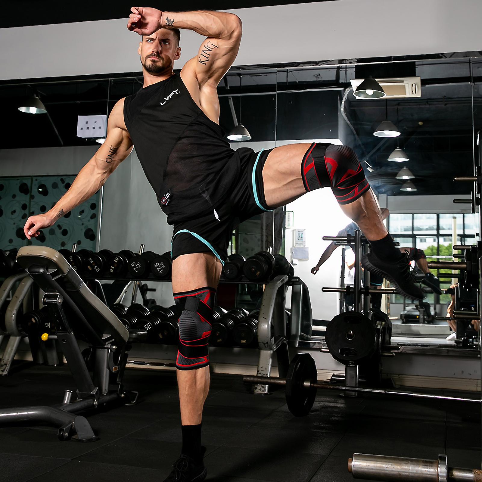 1PC Sports Knee Pad with Elastic Brace Belt Nylon and Polyurethane Kneecap Protector for Fitness Running XL Black