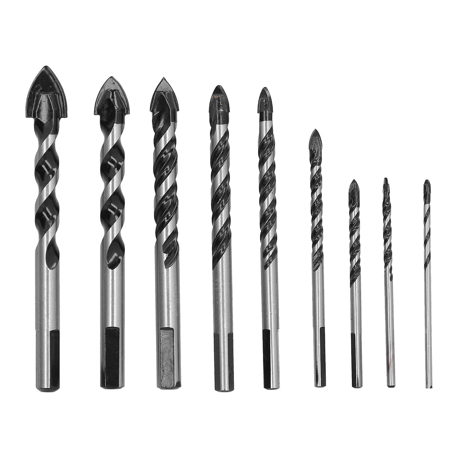 Drill Bit Cemented Carbide Single Double Flute Hole Drilling Tool Set Kit for Tile Glass9Pcs Set